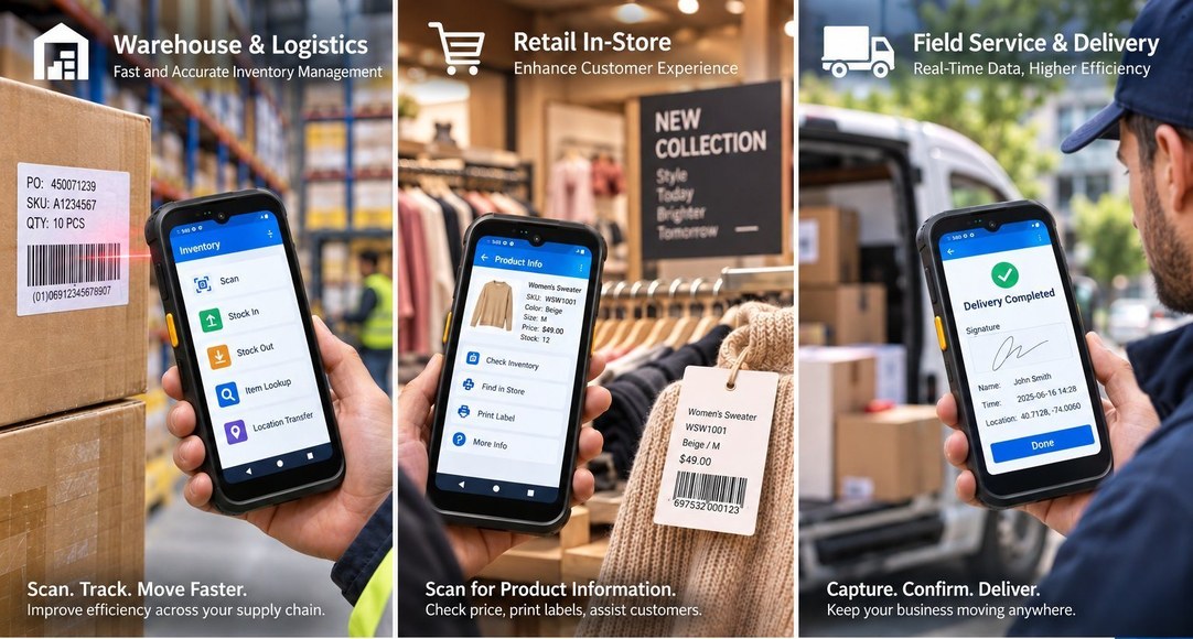 JMDS65 in use across warehouse logistics, retail in-store and field service delivery
