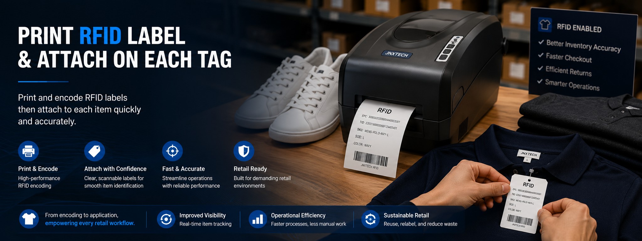 JD240TR UHF RFID printer store relabeling workflow
